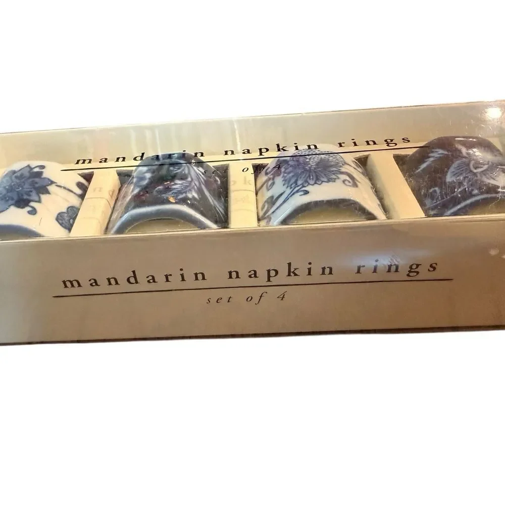 Pier 1 Blue and White Porcelain Napkin Rings 3 boxes
